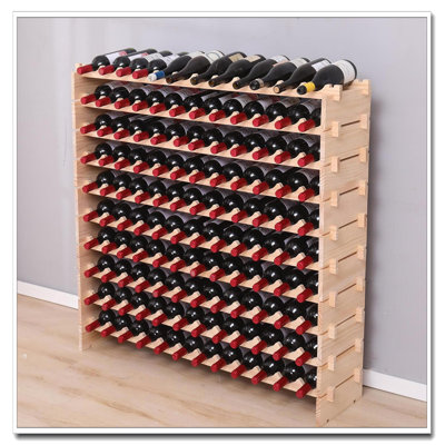 Wooden Freestanding Wine Rack Cabinet, Stackable Modular Storage Holds 120 Bottles (Floor Display Shelves)
