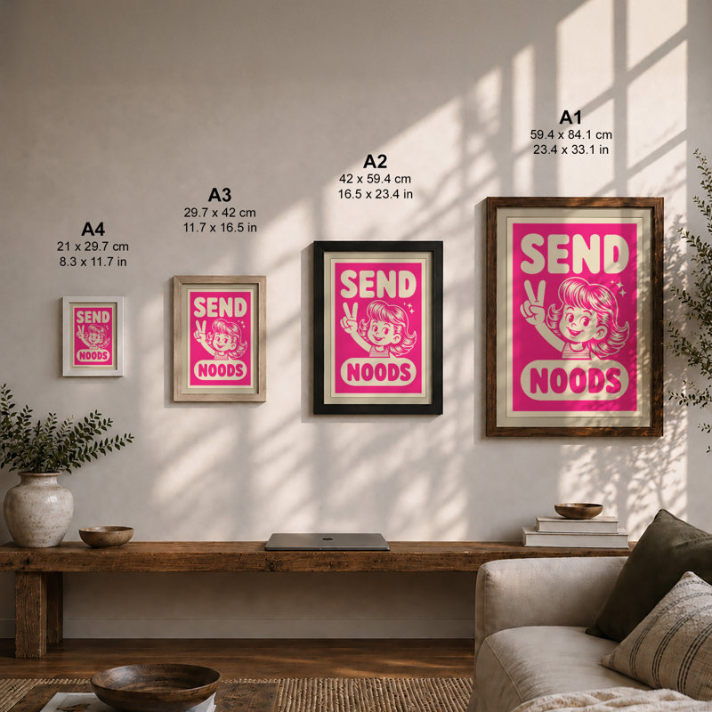 Send Noods Retro - Framed Print, A4 - 29.7 x 21.0 cm, White