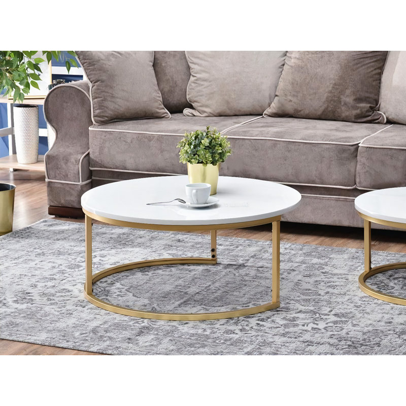 Centeno Frame Coffee Table, 36cm H x 80cm W x 80cm D, Gray Marble, White