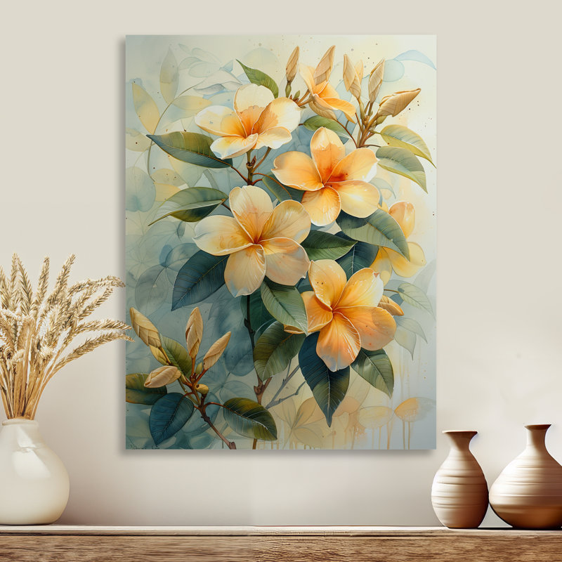Plumeria I - art mural jaune Plumeria jaune et blanc, Métal métal, 32" H x 16" W
