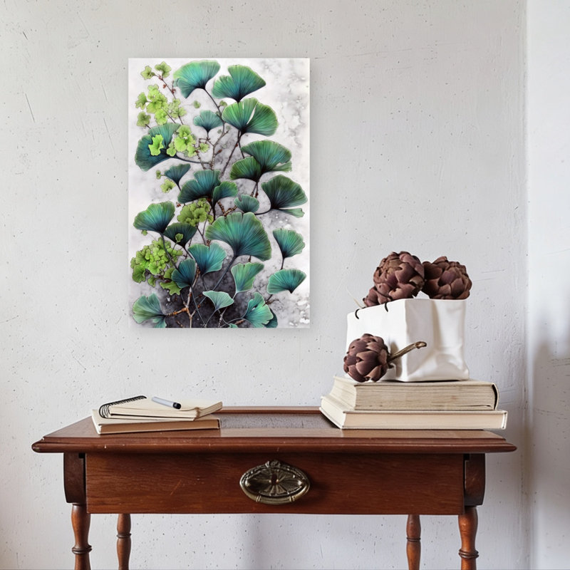 «Vibrant Ginkgo Branches», art floral abstrait, plante grasse, H 24 po x l 16 po