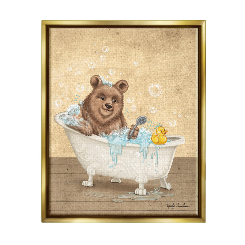 Ours et toile de canard en caoutchouc, art mural encadré par Nidhi Wadhwa, H 21 po x l 17 po x P 1,7 po