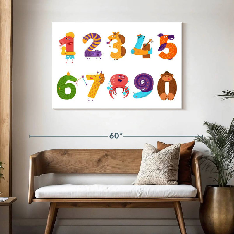 Ashelle, typographie des nombres d'animaux, H 30 po x l 45 po