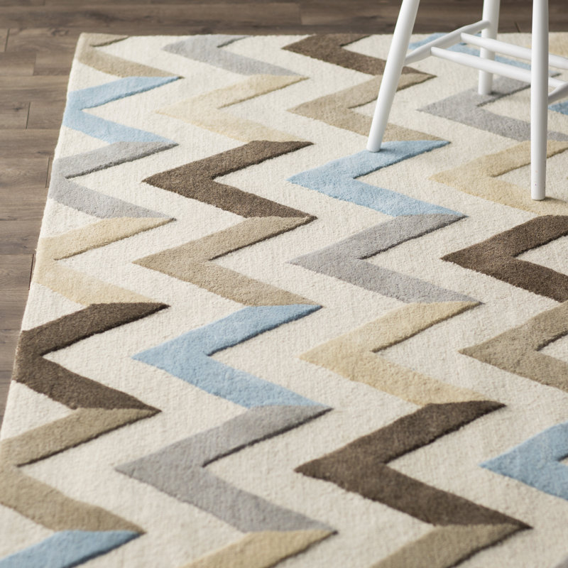 Sanyla Hand Tufted Wool Chevron Rug, Rectangle 2' x 3'