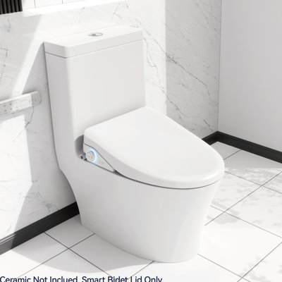Heated Bidet Seat - Side Knob Adjustable, Water Control, Automatic Lid Open Smart Toilet With Functions Adjustable Temp, , Lid, White