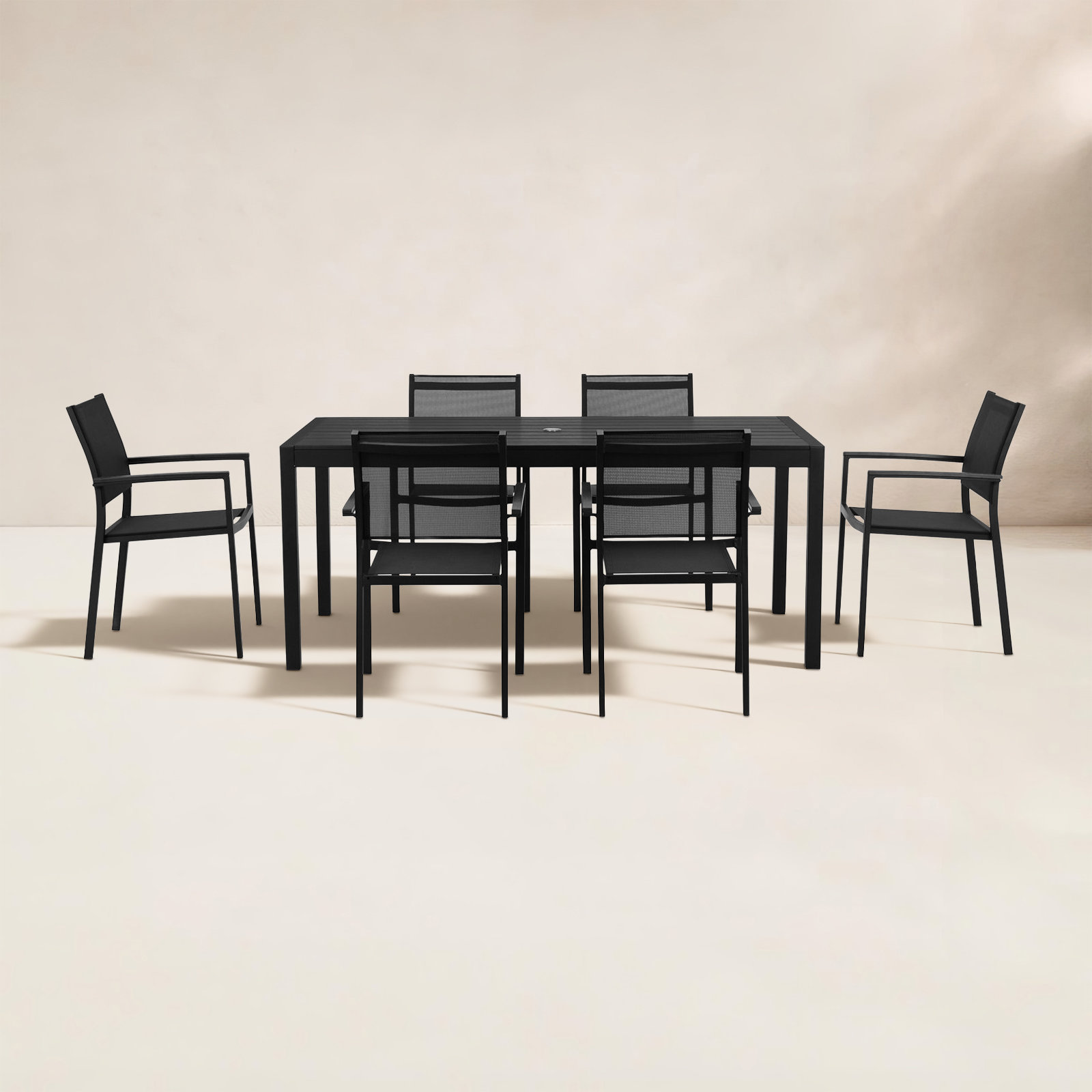 Aynura 71" Patio Dining Set, Black Frame/Black Top