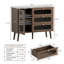 Mid-Century Modern Walnut Sideboard Buffet with Glass Doors, 3 Drawers & Adjustable Shelves