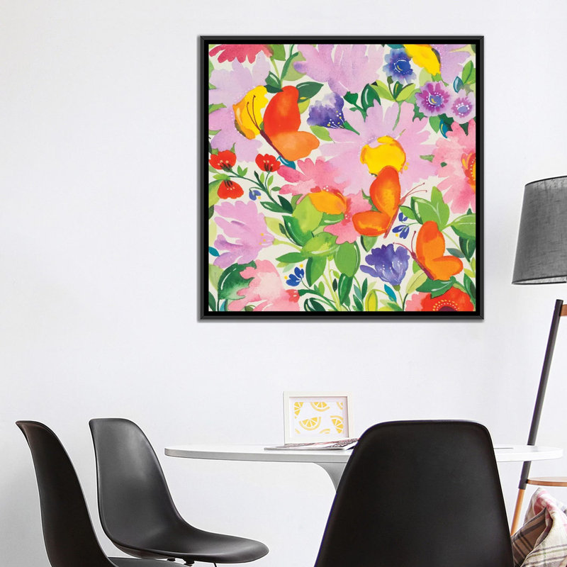 « papillons & echinacea », reproduction d’impression sur toile, H 18 po x l 18 po x P 1,5 po, Toile avec cadre noir