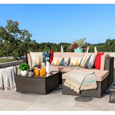 Twyla 5 Piece Rattan Sectional Seating Group with Cushions by Lark Manor