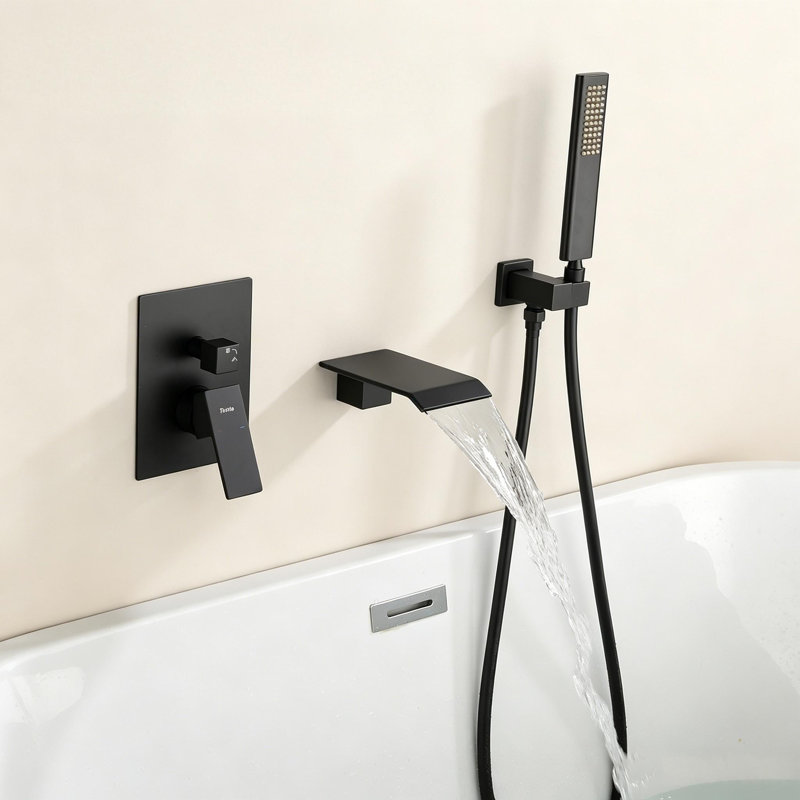 Robinet de baignoire avec douche à main, système de douche de baignoire mural avec ensemble de garniture de douche à valve brute en laiton massif