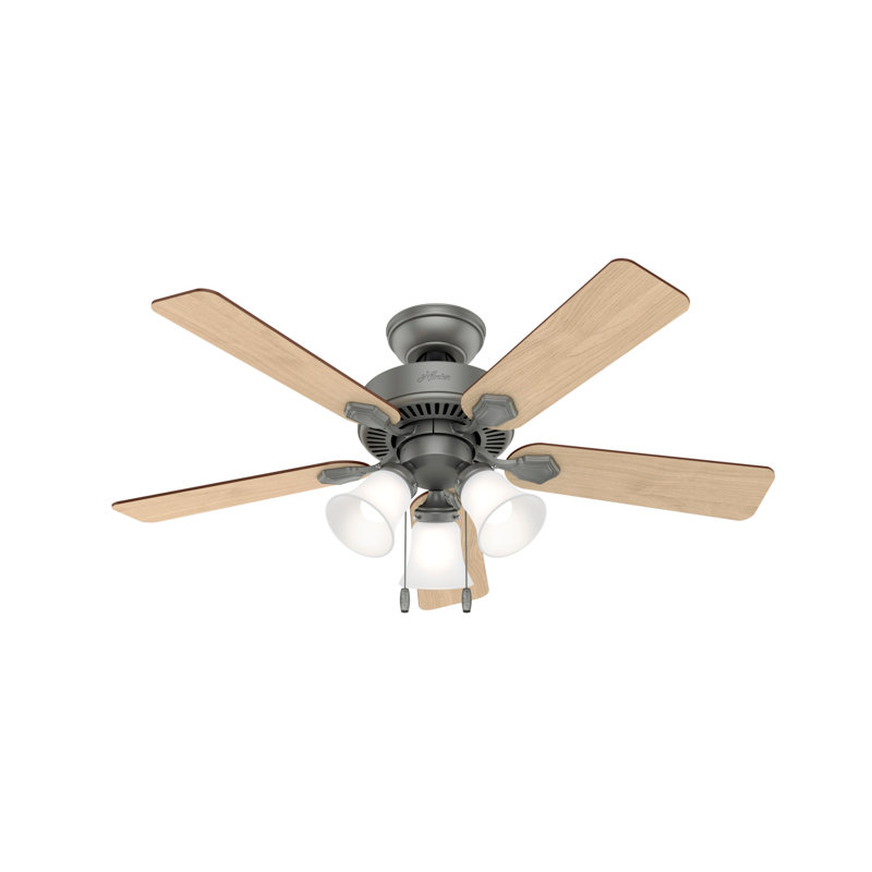 44" Swanson 5 - Blade Indoor Traditional Ceiling Fan with  Lights and Pull Chains, Gray, 44"