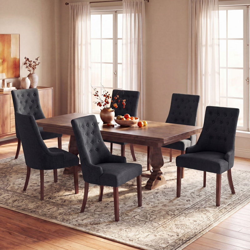 Parsons Upholstered Dining Chair Tufted  Soild Wood Side Chair, Black