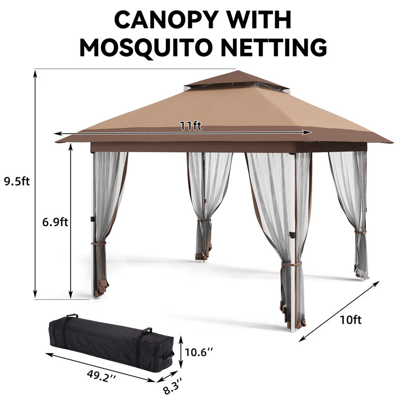 Auvent d'extérieur avec rideaux Gazebo, Brun, 11 pi x 11 pi