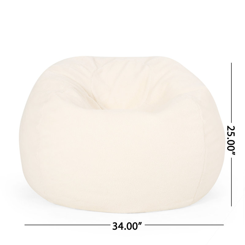 Kavel 3 Foot Rounded Bean Bag, Cream, Cream Fabric