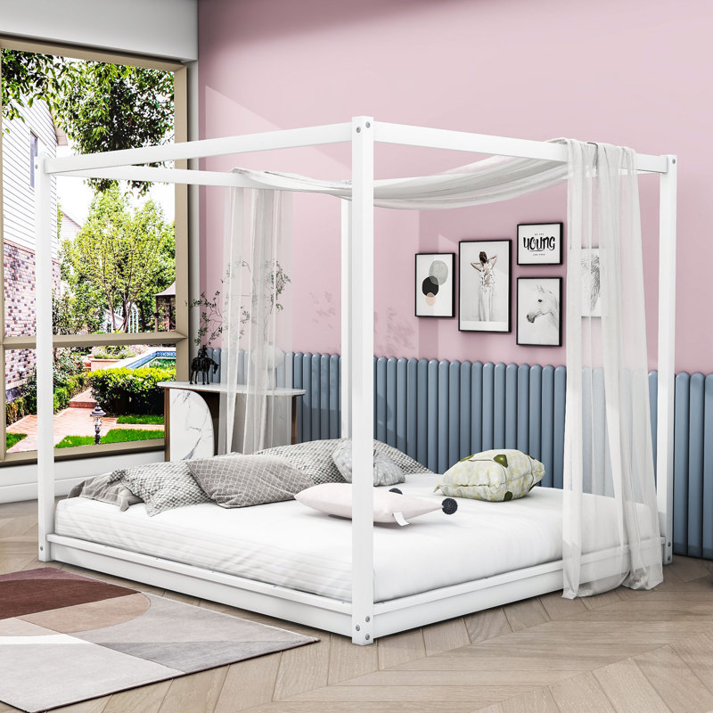 Plyler King Wood Canopy Platform Bed, White