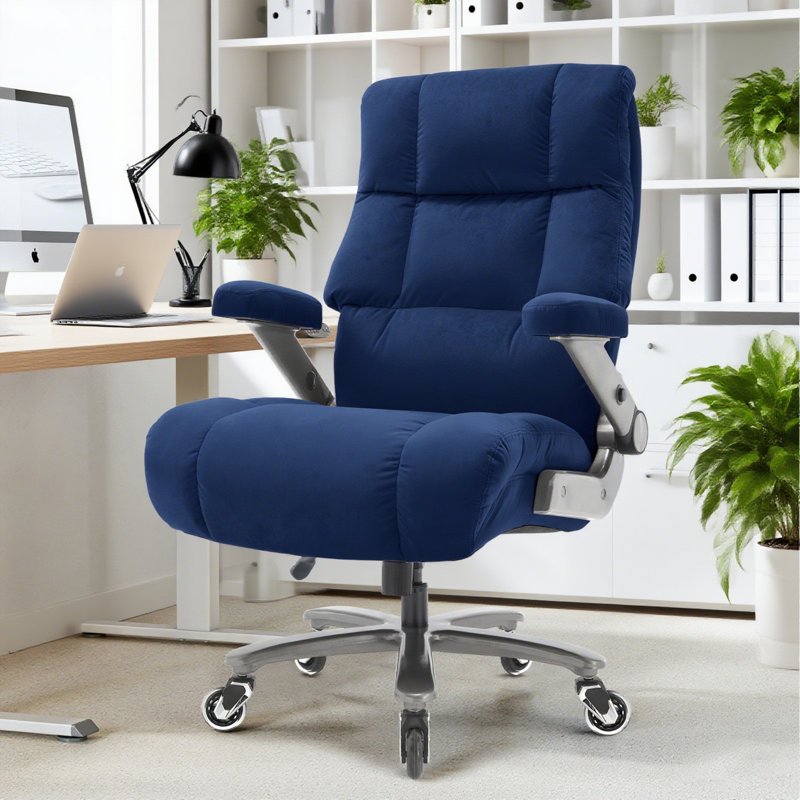 Saterfiel 600lbs Big and Tall Fabric Office Chair Executive Ergonomic Desk Chair with adjustable Flip Up Arms, Blue
