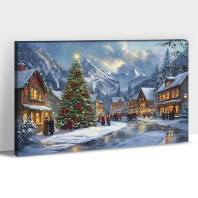  «Christmas Winter Village», impressions sur toile, village enneigé festif, affiche sur toile paysage de montagne, 24 x 36 po