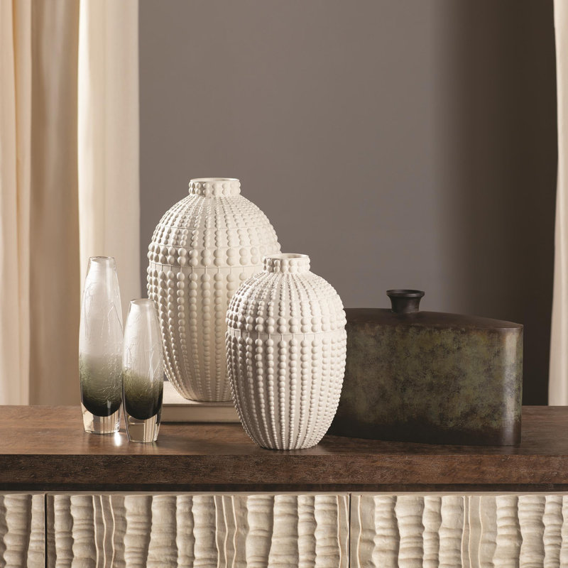 Nail Head Vase-Rustic White, 12" H x 8" W x 8" D