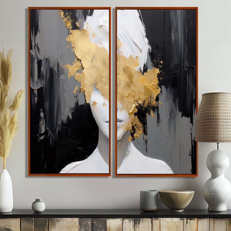 «Blinded By Glam», portrait abstrait - art mural moderne, H 32 po x l 32 po, Impression encadrée flottante, Brun