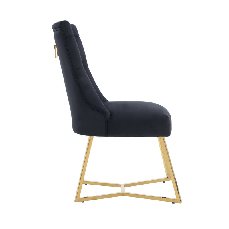 Ambra Modern Velvet Dining Chair With Gold Legs, Ring Handle & Tufted Back, Black