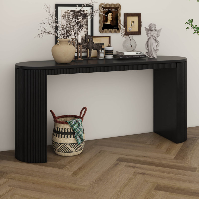 Console incurvée de 59,22 po avec bande verticale unique, idéale pour le salon, le bureau et l'entrée, Noir