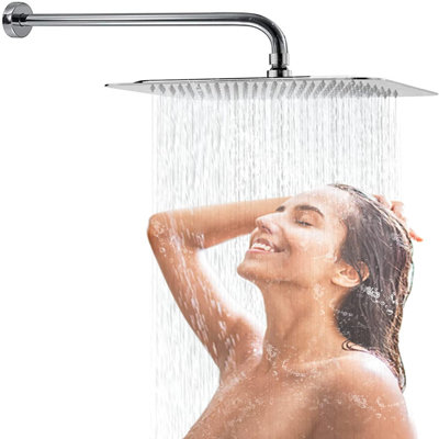Square Rain Shower Head 12 x 12 x 2.5 Inch Stainless Steel 1 Piece Chrome