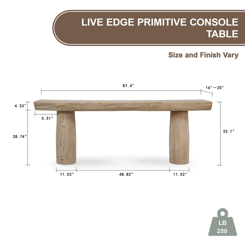 Natural Light Brown Solid Wood Console Table with Storage