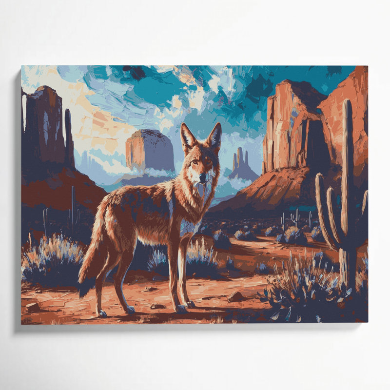 «Southwestern Animals Coyote 17», art mural sur toile noire, H 24 po x l 36 po