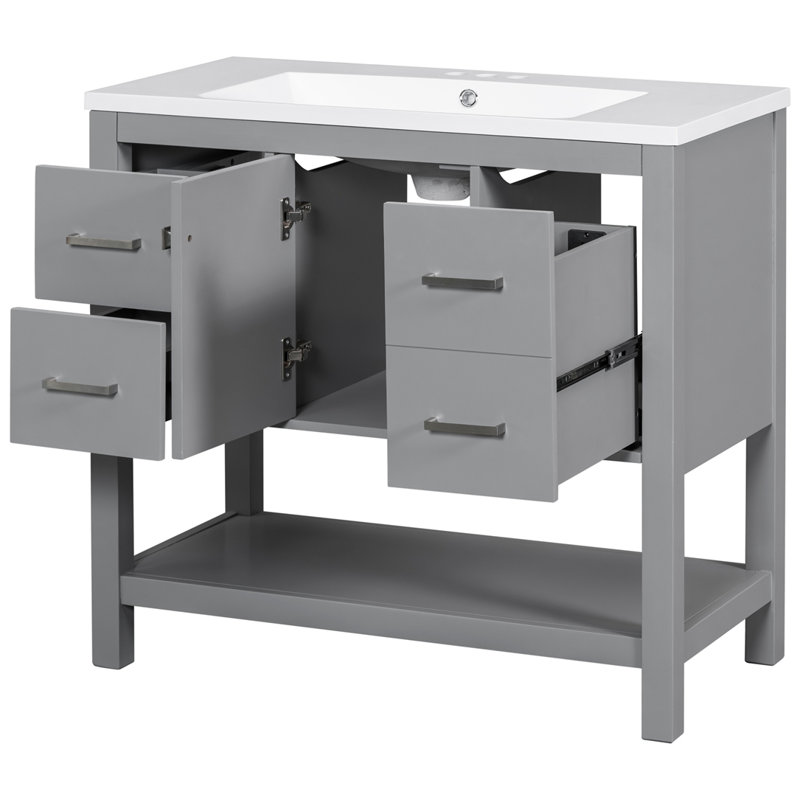 Meuble-lavabo simple 36 po avec plateau en résine Trauis, Gris