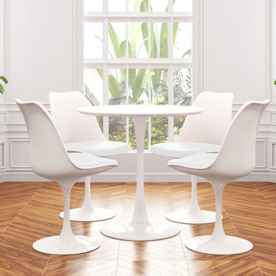 Modholic Tulip 36" Wood Top Dining Table & Set Of 4 Chairs, White