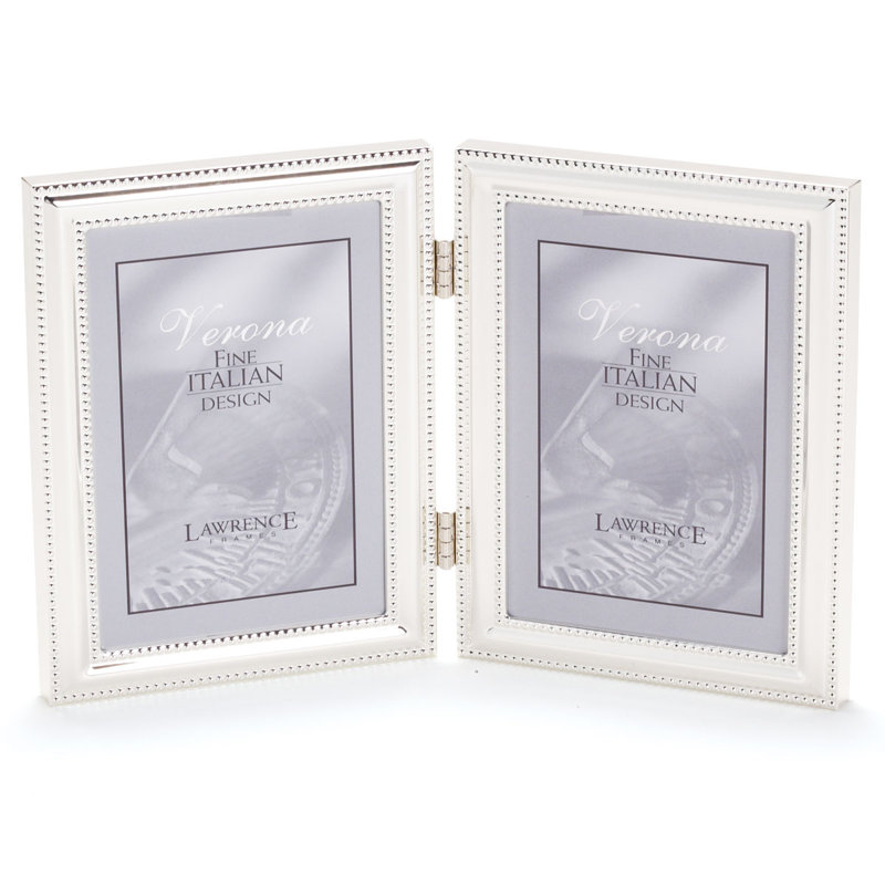 Silver Metal Beaded Hinged Double Picture Frame 4x5