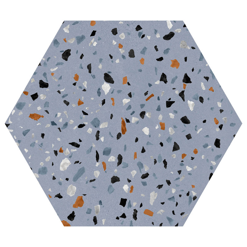Kallisto 8 po x 9 po Carreau de porcelaine Hexagon Terrazzo, Bleu clin d'œil