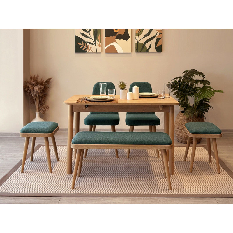 Ensemble de table et chaises de salle à manger extensible, Vert