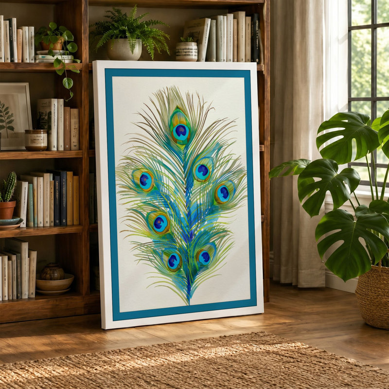 Peacock Feather Study Botanical - Wrapped Canvas, 24x16 - 61.0 x 40.6 cm, White Border