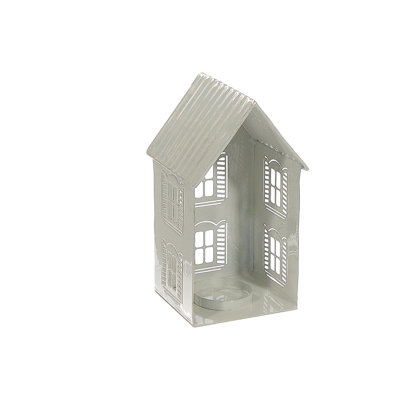 Maison blanche en métal avec porte-bougie