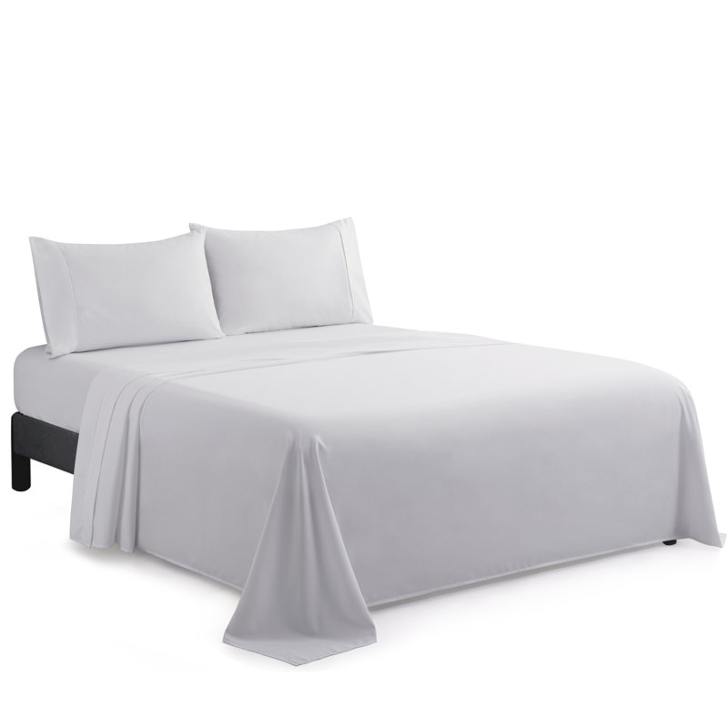 Marina Decoration 600 Thread Count Home Bedding Bedroom Bedsheet Deep Pocket Hotel Standard Solid Long Staple Percale All Season 3 Pieces Cotton Sheet Set with 1 Pillowcase, White Color Twin XL Size