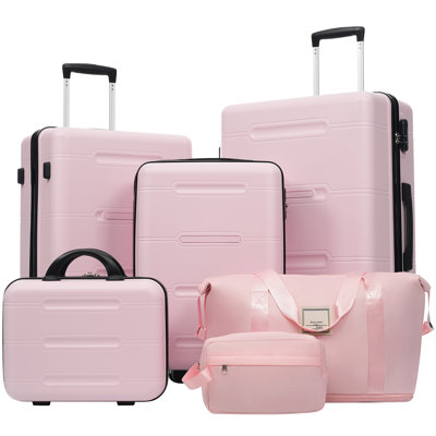 6 Piece Luggage Set,Lightweight Hardshell Suitcase With Double Spinner Wheels Handle Password Lock,14 In Cosmetic Case 20/24/28 In Luggages With Duffel Bag And Toiletry Bag