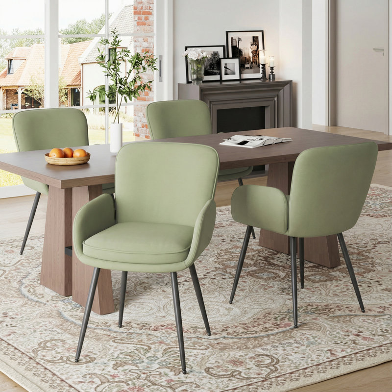 Chaises de salle à manger rembourrées en similicuir, Vert, 4