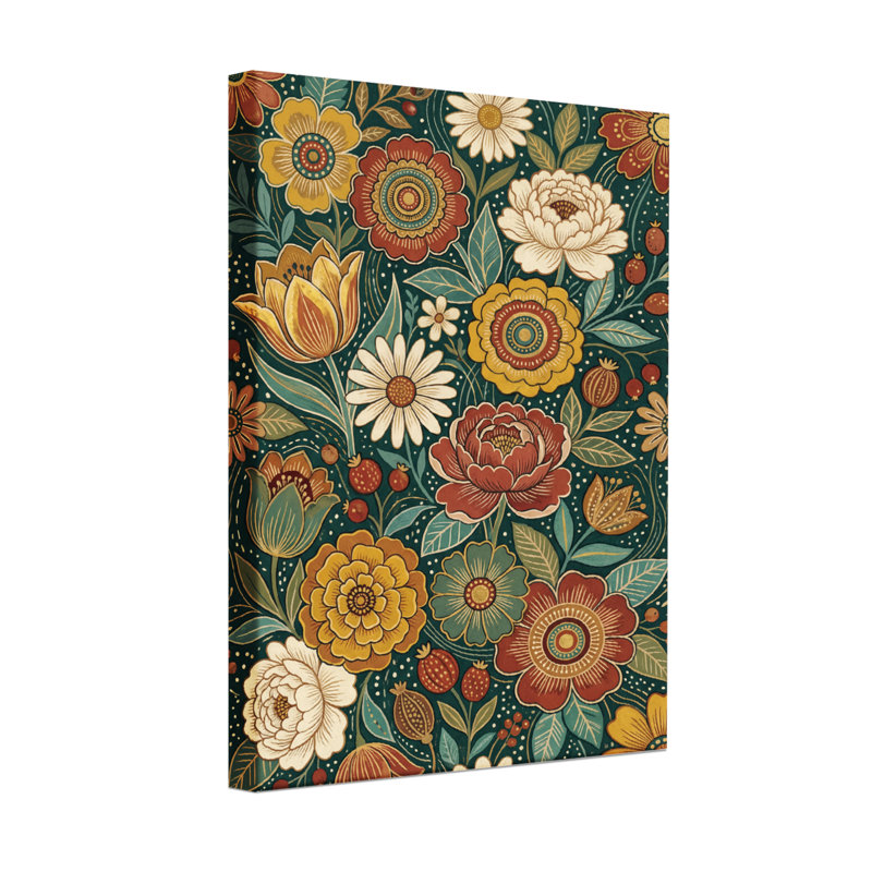 Motif floral de plantes et de fleurs aux couleurs vives et aux feuilles, H 18 po x l 12 po
