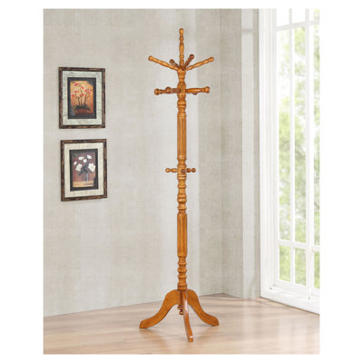 Cosman Golden Brown 11-Hook Freestanding Solid Wood Coat Rack with Hanger Bar