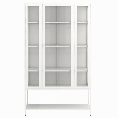 67.25'' Tall Iron Display Cabinet With Glass Door And Led Lights Steel Curio Cabinet For Collectibles Figures Trophies 3-Sided Glass Display Case For Home Office Study Room Stores Playroom