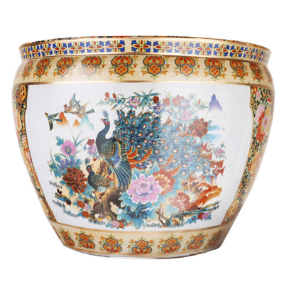 Japanese Satsuma Peacock Planter Fishbowl Pot
