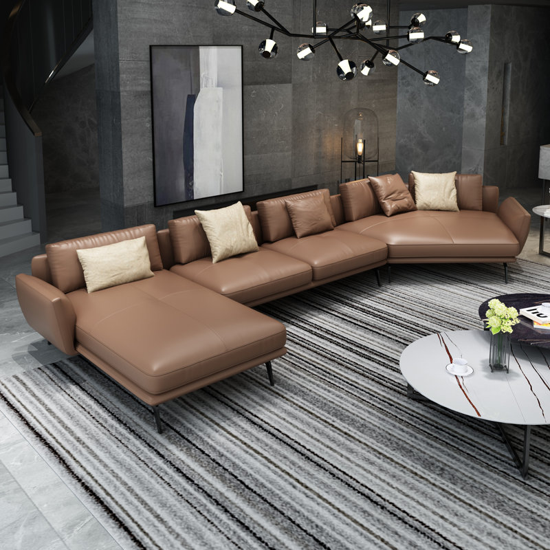 Purvis Upholstered Sectional, Left Hand Facing, Russet Brown Genuine Leather