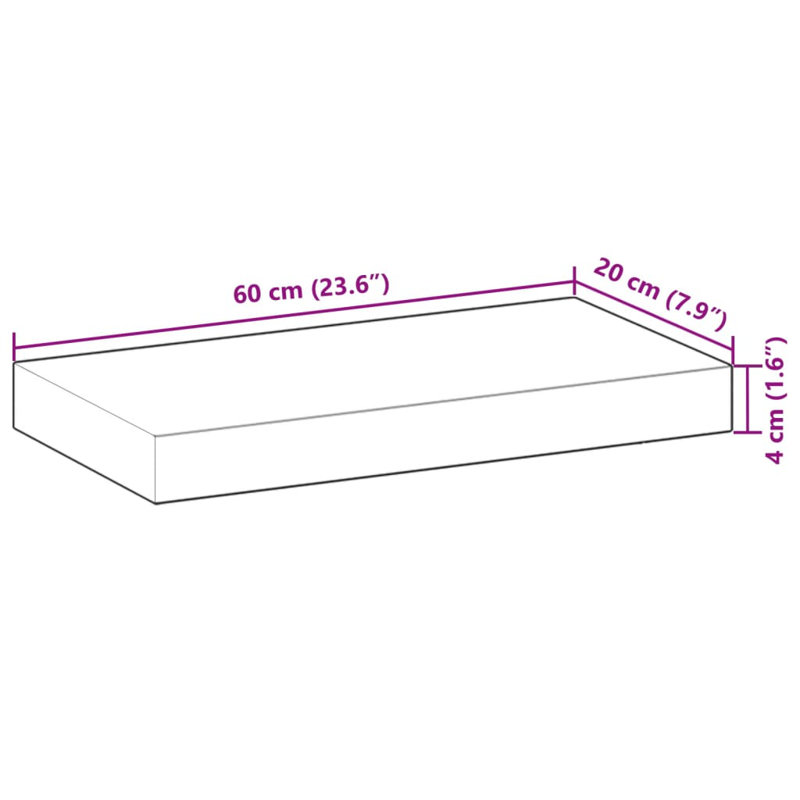 Floating Shelf, 4cm H x 60cm W x 20cm D