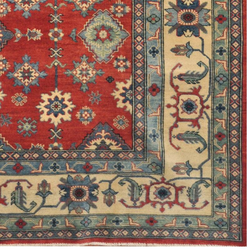 Tapis de zone en laine rouge/ivoire 8 pi 9 po x 8 pi noué la à la main one-of-kind-kazak Coppola