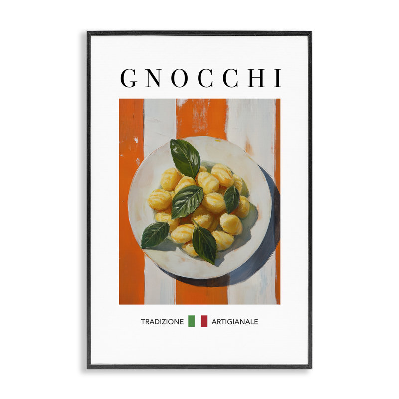Giclée de gnocchis traditionnels, estampe numérique, design par Andreas Magnusson, Giclée encadrée noir minuit