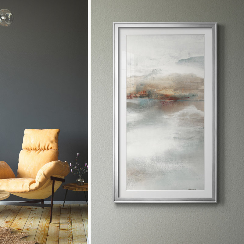 «Rising Veil V», reproduction d'art, H 22,5 po x l 42,5 po x P 1,5 po, Papier avec cadre argenté, Blanc