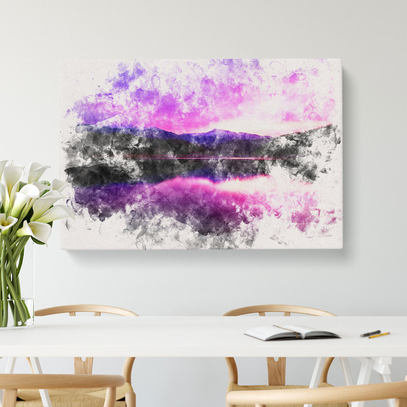 Purple Mountains Watercolour - Wrapped Canvas, 40cm H x 60cm W x 3cm D
