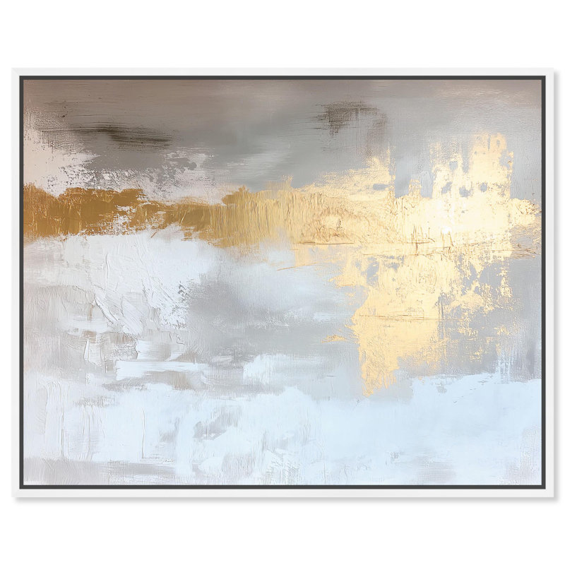 Art Remedy, toile terre abstraite, glacis doré I, Framed Print without Mat, Blanc, H 17 po x l 21 po x P 1,8 po
