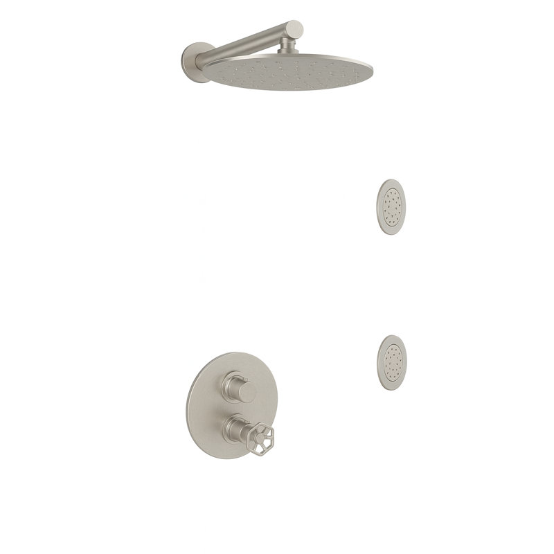 Industrial Collection Thermostatic Shower System with 2-Way Diverter, 8-Inch Rain Shower Head and Two Body Sprays, Valve Included